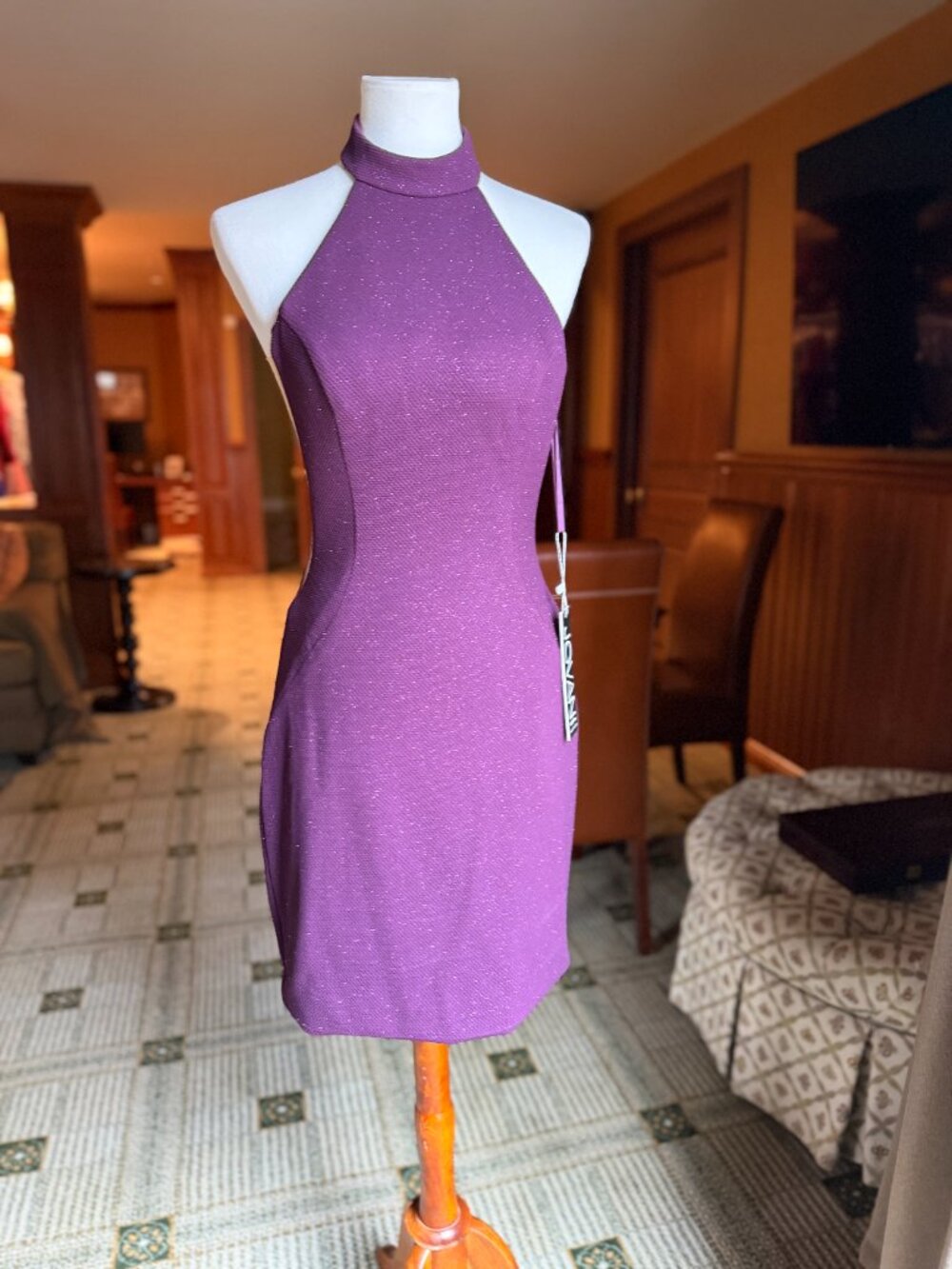 NWT Jovani 55191A Purple Glitter High Neck Mini Dress - size 8 - Picture 9 of 13